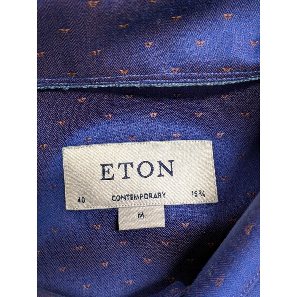 Eton Blue Dress Shirt Size 40 15 3/4 Cotton Geometric Print - Picture 4 of 8